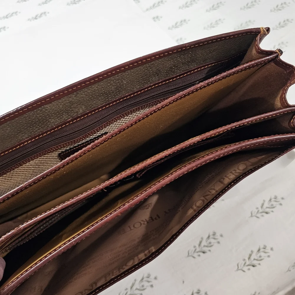 Tony Perotti Italian Leather Briefcase Cognac Brown | Full-Grain Patina